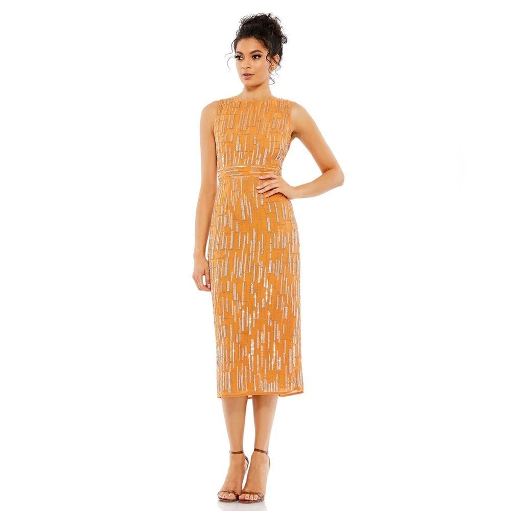 Mac Duggal | 70264 Abstract Beaded Sleeveless Midi Sheath Dress Size 2 NEW - Picture 2 of 12